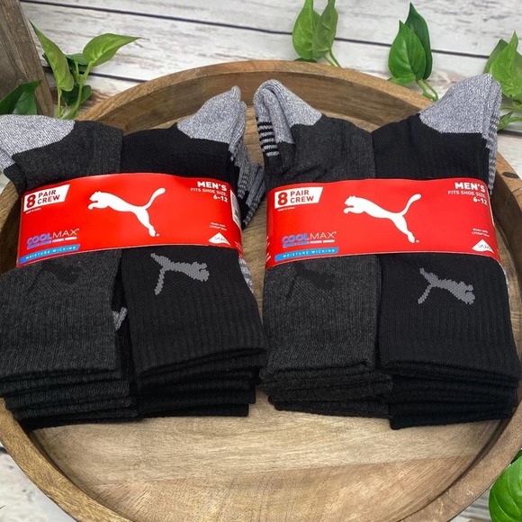 Puma Other - Puma 16 Pair Men's Crew CoolMax Moisture Wicking Socks Black Gray 2 - 8 packs